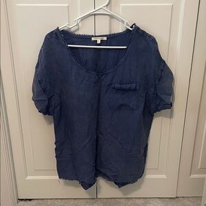 Anthropologie Deep Blue Short Sleeve Top